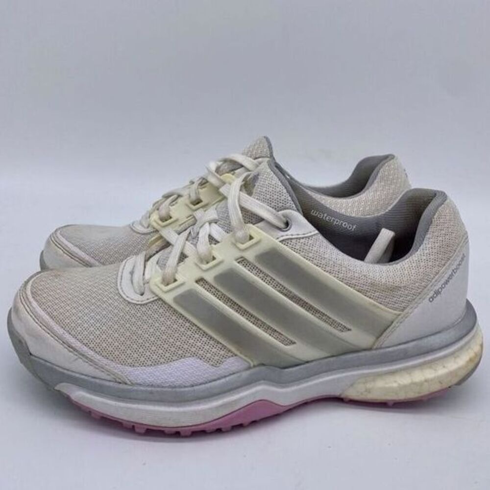Adidas AdiPower Boost Shoes Womens 5 White Grey Sneaker Run Walk Lace Up Ladies